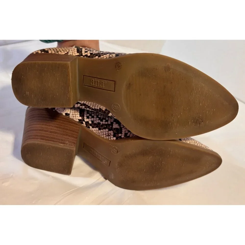 a.n.a. Diablo Snakeskin Print Ankle Booties Stacked Heel Women's 8M Western Chic